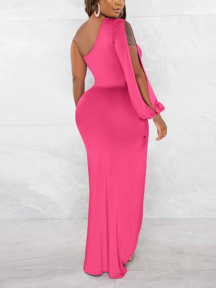 One Shoulder Split Maxi Dresses