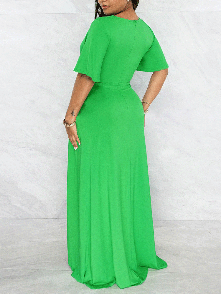 V Neck Ruffle Maxi Dresses
