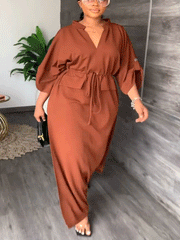 V Neck Waist Maxi Dresses