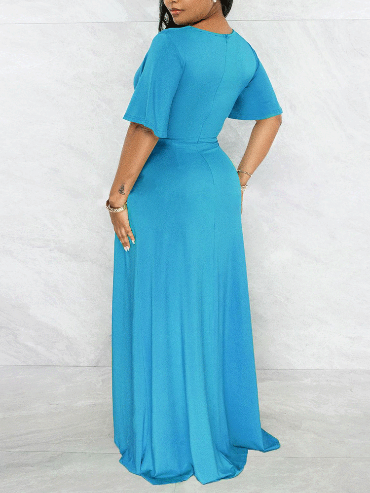 V Neck Ruffle Maxi Dresses