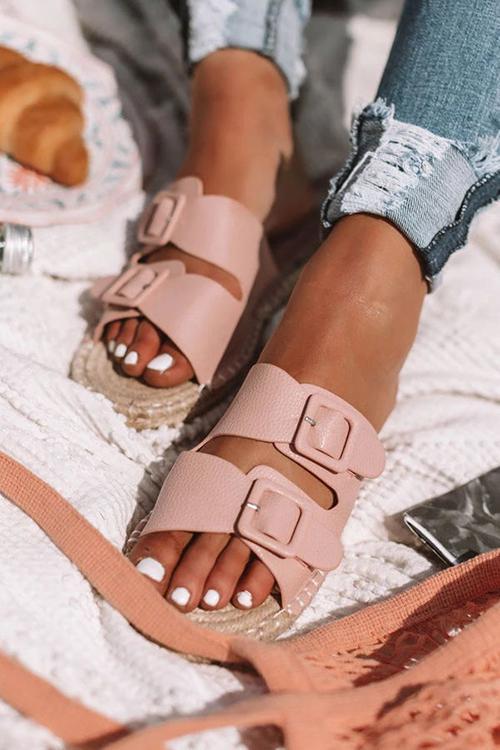 Straw Buckle Flat Slipper