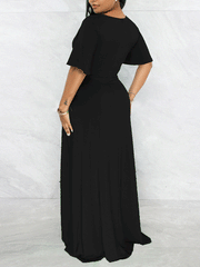 V Neck Ruffle Maxi Dresses