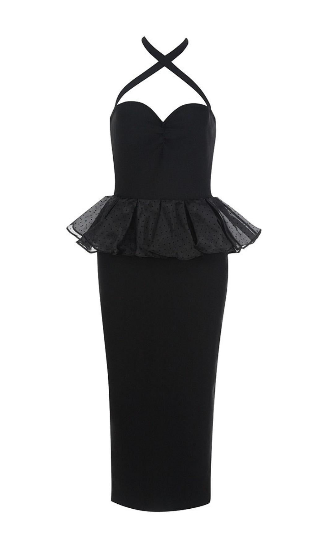 HALTER BANDAGE MIDI DRESS IN BLACK