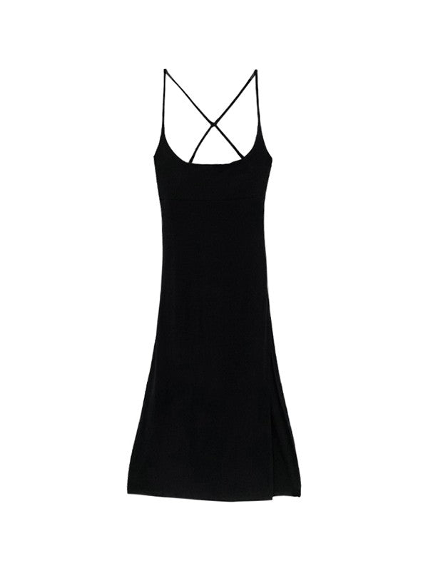 Tie Back Slit Black Maxi Dresses