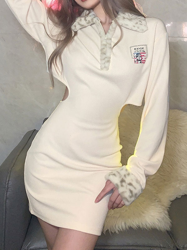 Faux Trim Cutout Long Sleeve Mini Dresses