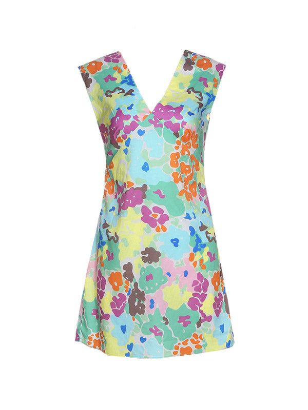 Dyed Floral Print Strap Mini Dresses