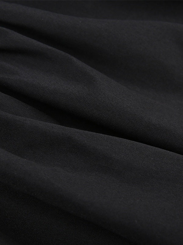 Corset Detail Black Long Sleeve Mini Dresses