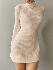 High Neck Long Sleeve Mini Dresses