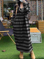 Hooded Stripe Long Sleeve Maxi Dresses