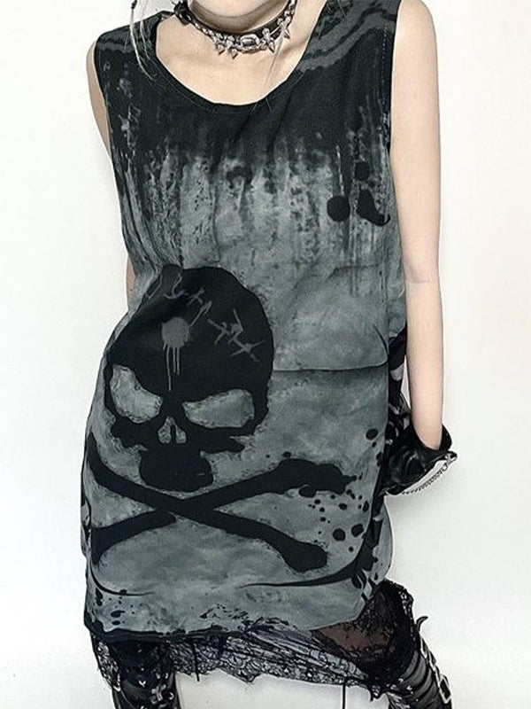 Splash Skull Sleeveless Mini Dresses