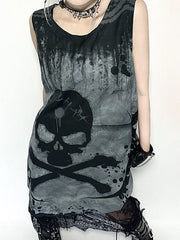Splash Skull Sleeveless Mini Dresses