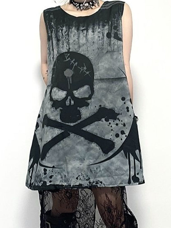 Splash Skull Sleeveless Mini Dresses