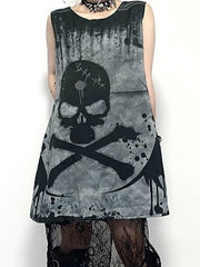 Splash Skull Sleeveless Mini Dresses