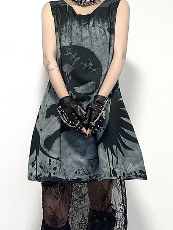 Splash Skull Sleeveless Mini Dresses