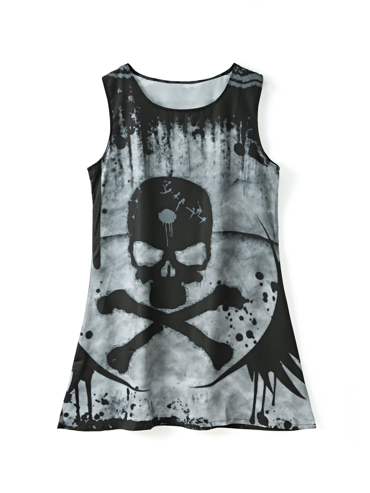 Splash Skull Sleeveless Mini Dresses