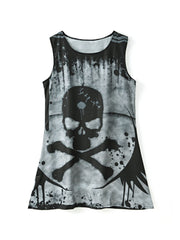 Splash Skull Sleeveless Mini Dresses