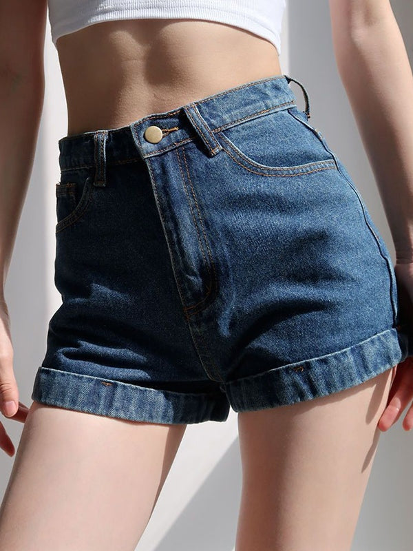 Washed Cuffed Hem Denim Shorts