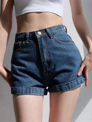 Washed Cuffed Hem Denim Shorts