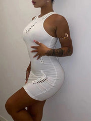 Slash Detail White Tank Mini Dresses