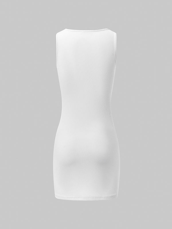 Cross Patch Ribbed Sleeveless Mini Dresses