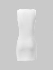 Cross Patch Ribbed Sleeveless Mini Dresses