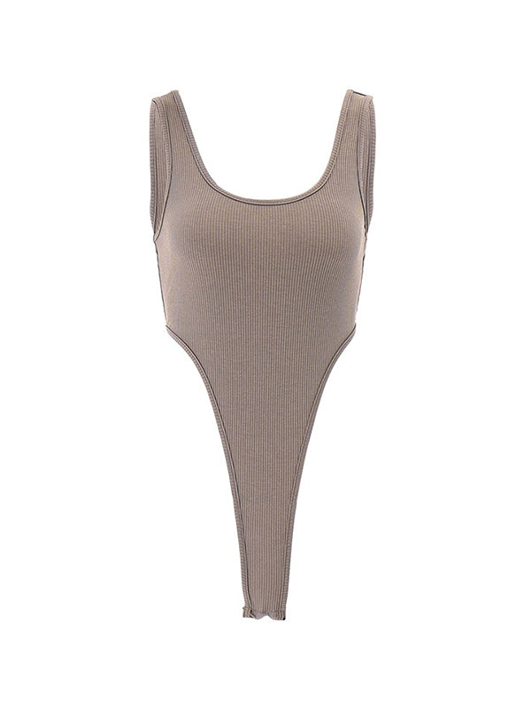 Solid Color Sleeveless Ribbed Bodysuit