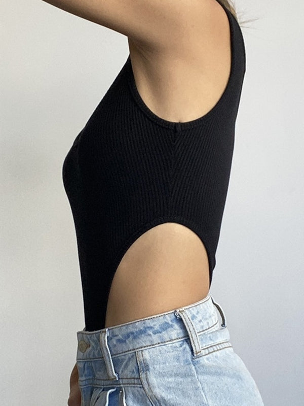 Solid Color Sleeveless Ribbed Bodysuit