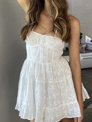 Jacquard Tie Front Ruffle Mini Dresses