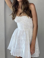Jacquard Tie Front Ruffle Mini Dresses