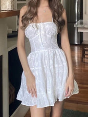 Jacquard Tie Front Ruffle Mini Dresses