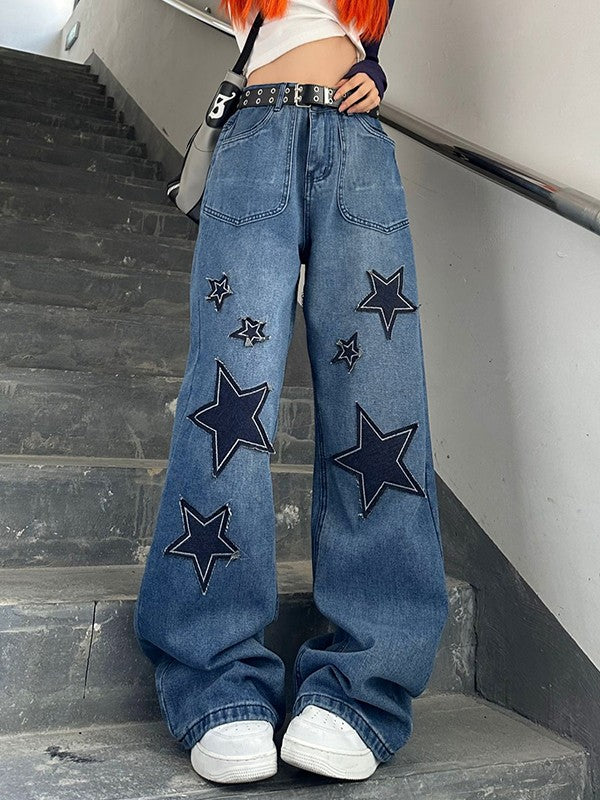 Star Patch Baggy Boyfriend Jeans