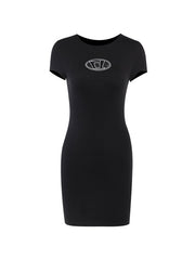 Hollow Out Logo Bodycon Mini Dresses