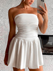 Smocked Back Ruched Bandeau Mini Dresses