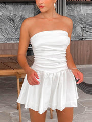 Smocked Back Ruched Bandeau Mini Dresses