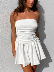 Smocked Back Ruched Bandeau Mini Dresses