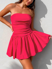 Smocked Back Ruched Bandeau Mini Dresses
