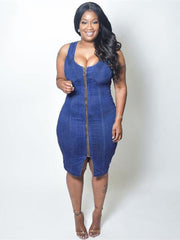 Sleeveless Zipper Slim Denim Dresses