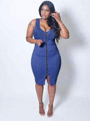 Sleeveless Zipper Slim Denim Dresses