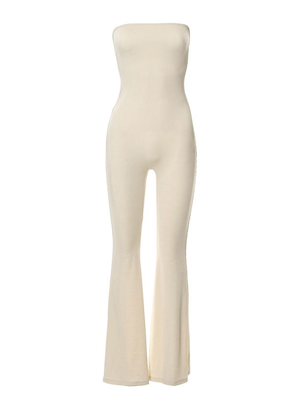 Cross Back Rib Flare Leg Jumpsuit