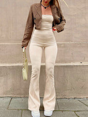 Cross Back Rib Flare Leg Jumpsuit