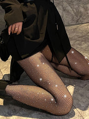 Rhinestone Decor Fishnet Tights