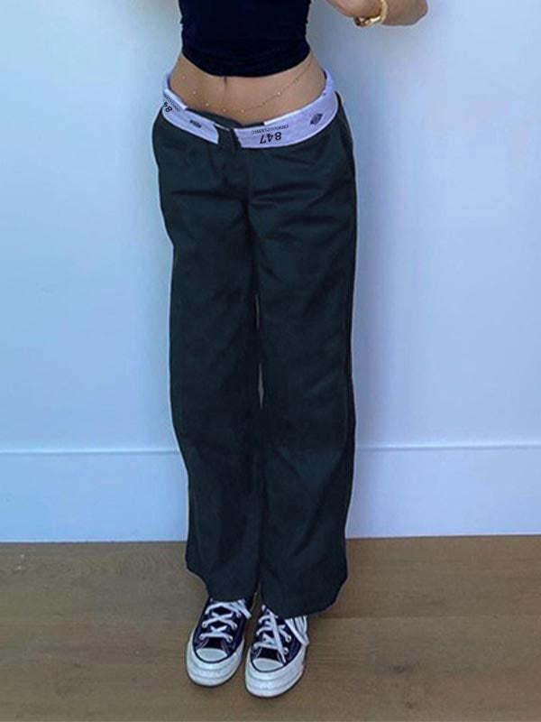 Patchwork Waist Straight Leg Pants