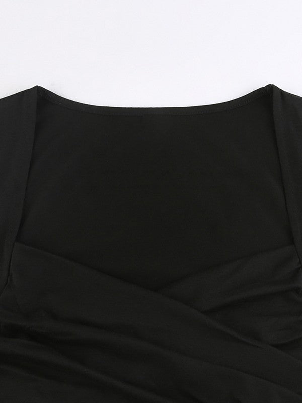 Criss Cross Ruched V Neck Tee