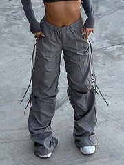 Tie Strap Cutout Parachute Cargo Pants