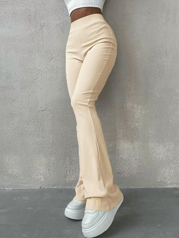 Stretchy Ribbed Flare Leg Pants