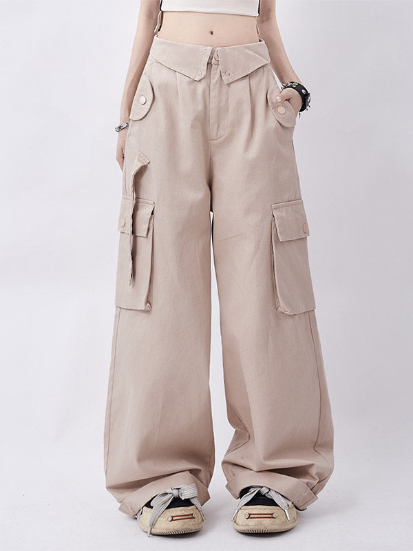 Buttoned High Waisted Cargo Pants