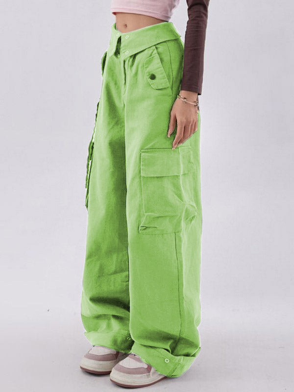 Buttoned High Waisted Cargo Pants