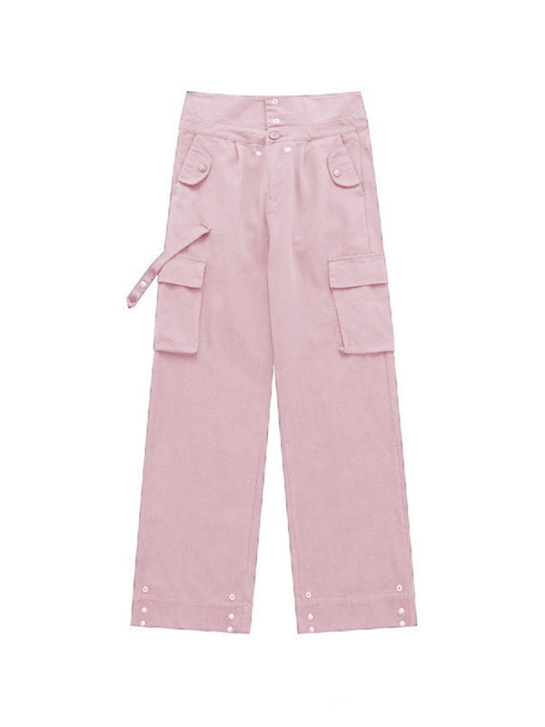 Buttoned High Waisted Cargo Pants