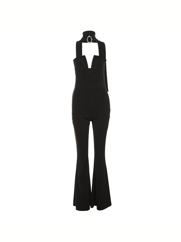 Strapless Flare Leg Black Jumpsuit