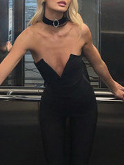 Strapless Flare Leg Black Jumpsuit